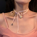 Women's ribbon love pendant fashion necklace in electroplated alloy, available in 33 colours on clavicle-length chain