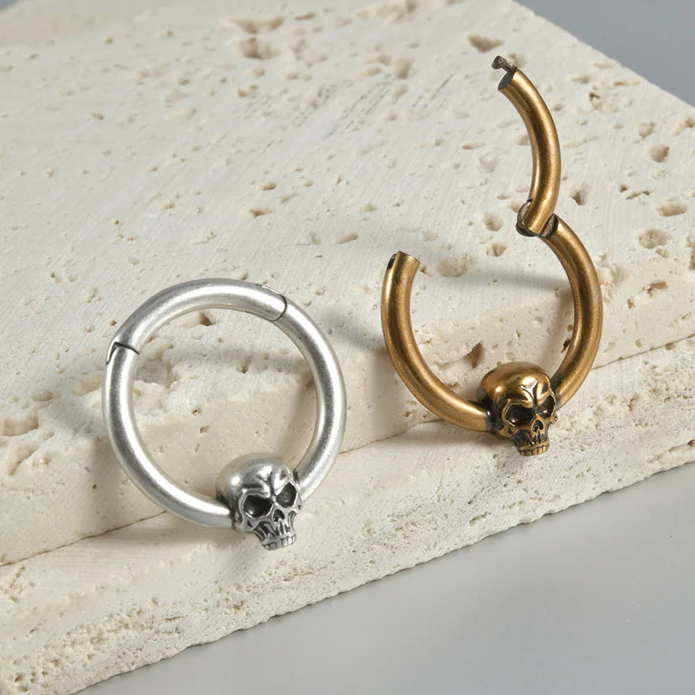 Vintage punk copper earrings with handcrafted ghost head designs in antique silver or gold finish