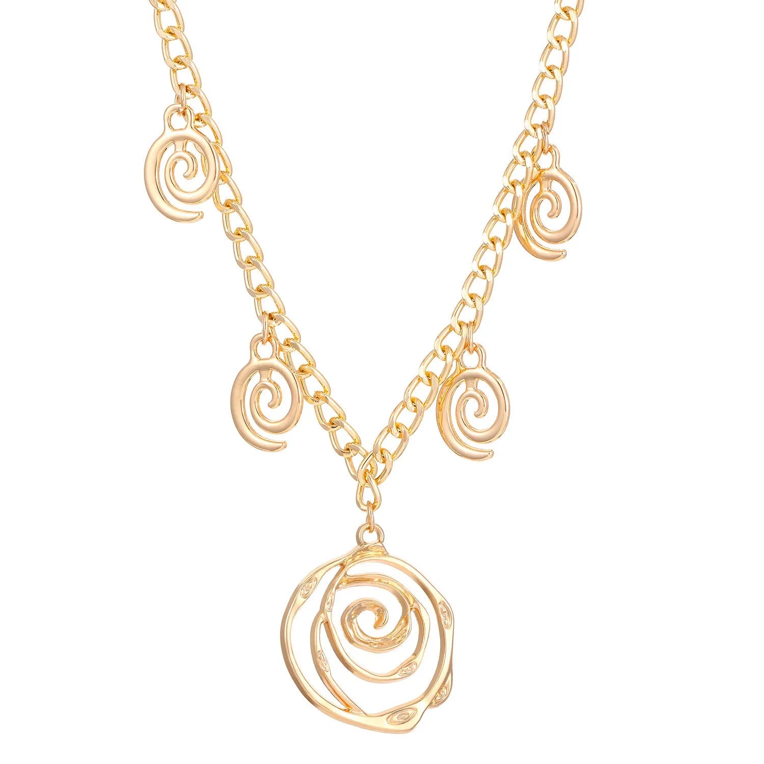 Spiral donut jewellery set with necklace, bracelet, and earrings in gold electroplated alloy