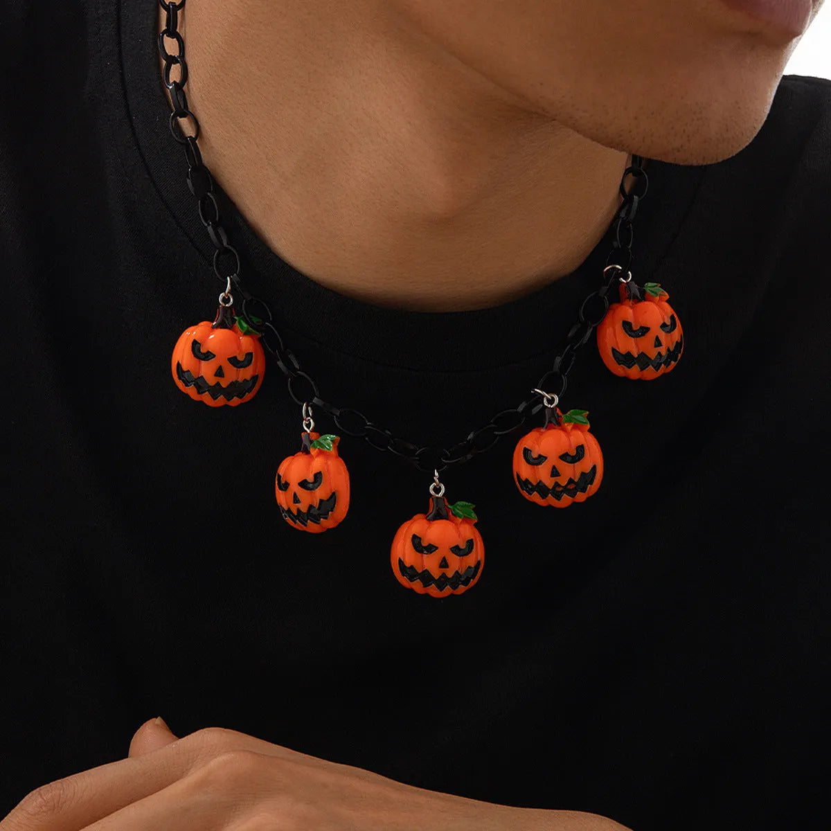 Halloween ghost pumpkin necklace with adjustable chain and colourful acrylic pendant
