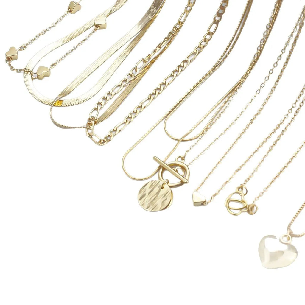 10 gold electroplated necklaces with adjustable snake bone chains from 21cm to 50cm length