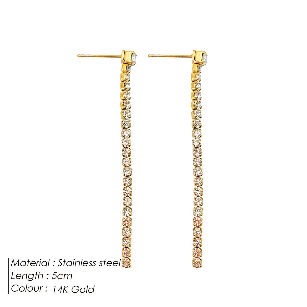 Sweet Elegance Zircon Earrings in gold and steel colour with geometric shapes and Chinese-style lines on stainless steel.