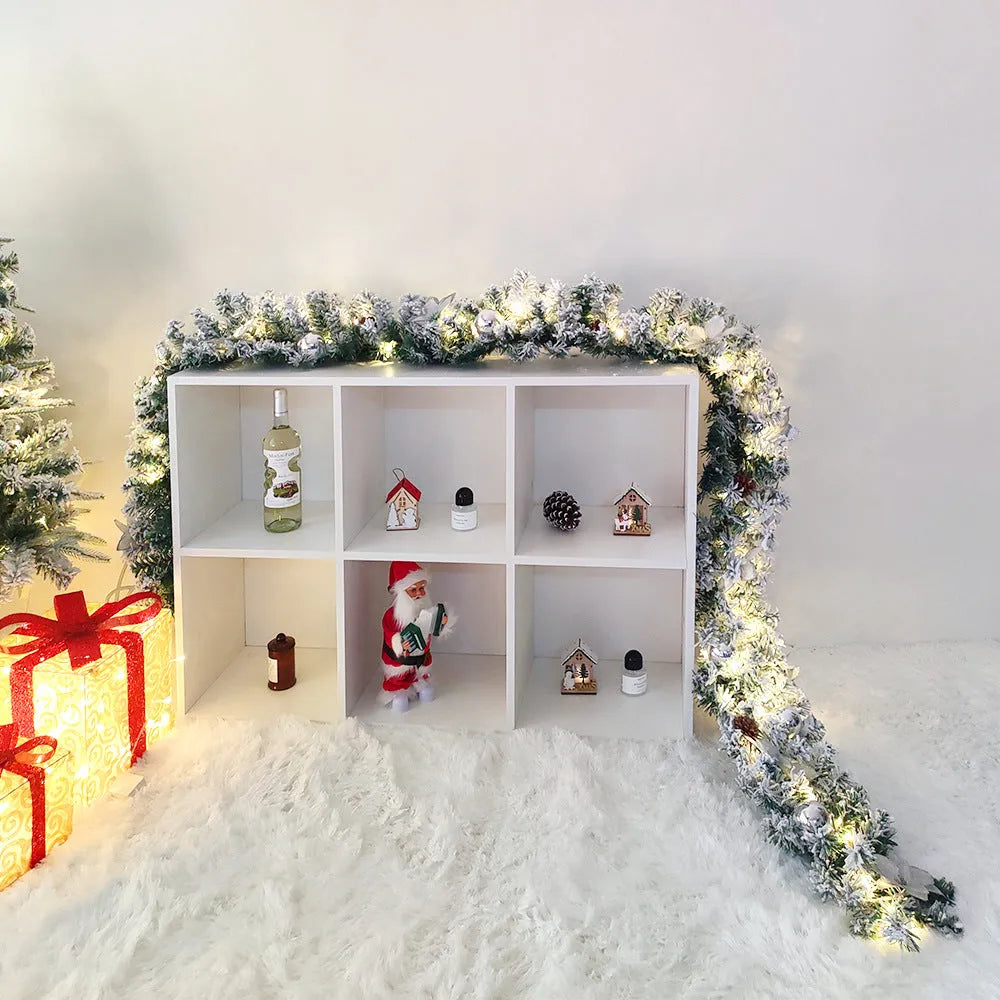 Christmas rattan garland with flocking decoration in golden colour, 240cm length, PVC material construction for festive display