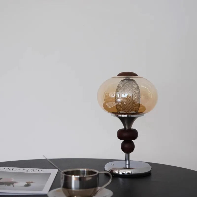 Zhonggu solid wood palace table lamp with touch switch, USB power, and variable light in retro style