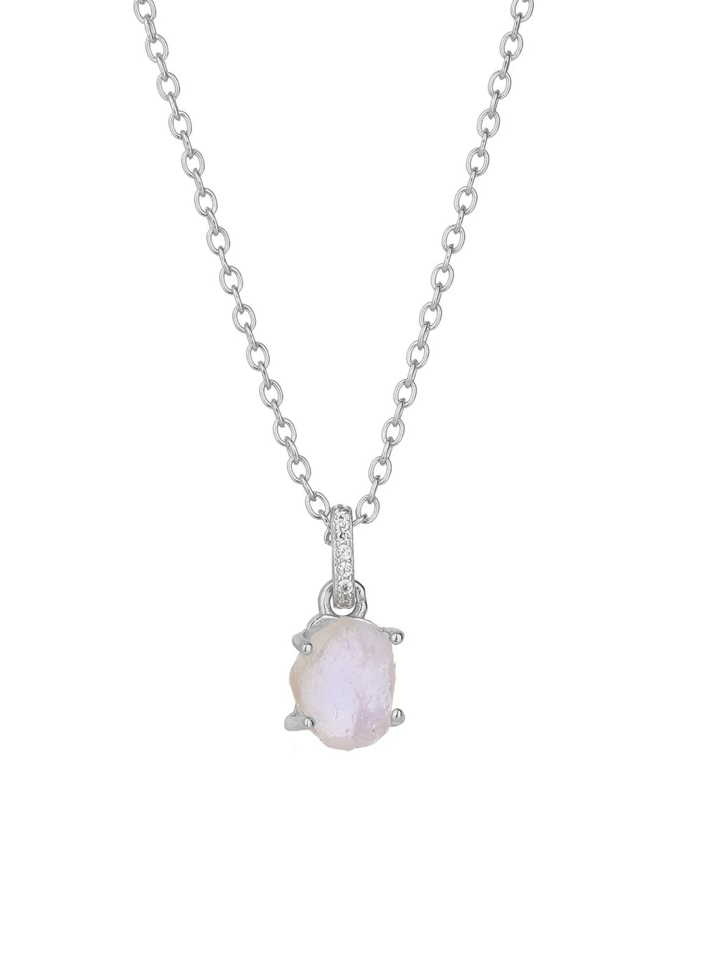 S925 sterling silver geometric moonstone pendant necklace with adjustable curb chain in platinum or rose gold finish
