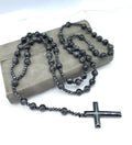 Men's stone cross pendant necklace on an 80cm ball bead chain with safety lock