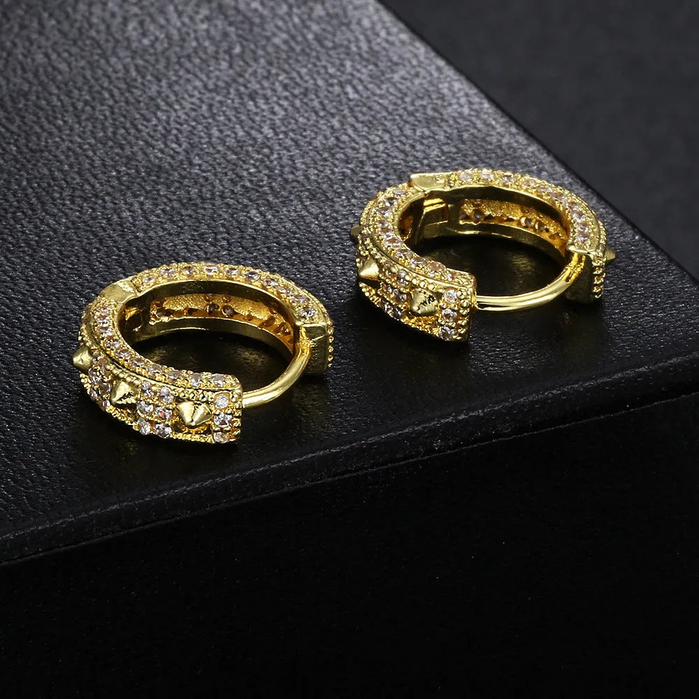 Geometric hip hop ear clips with full diamond coverage in white gold stone colour