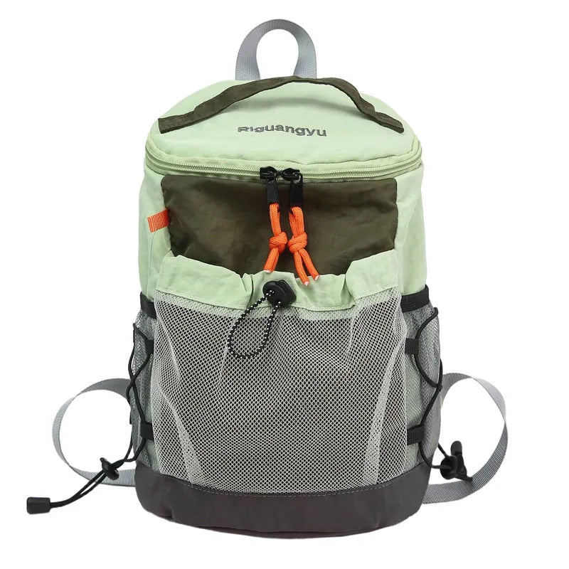Japanese-style casual backpack in nylon with waterproof function and contrasting fold details
