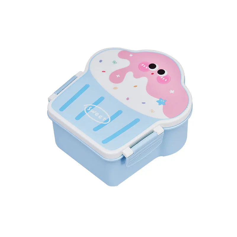 Creative ice cream shaped lunch box with spoon and fork, 501-800ml capacity, microwave safe plastic