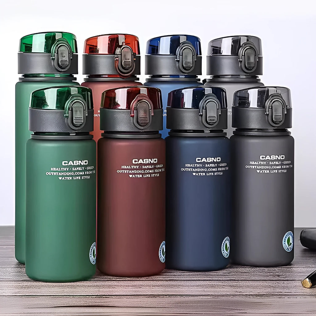 Cassino frosted finish sports cup with lanyard in grey, blue, green, or red.