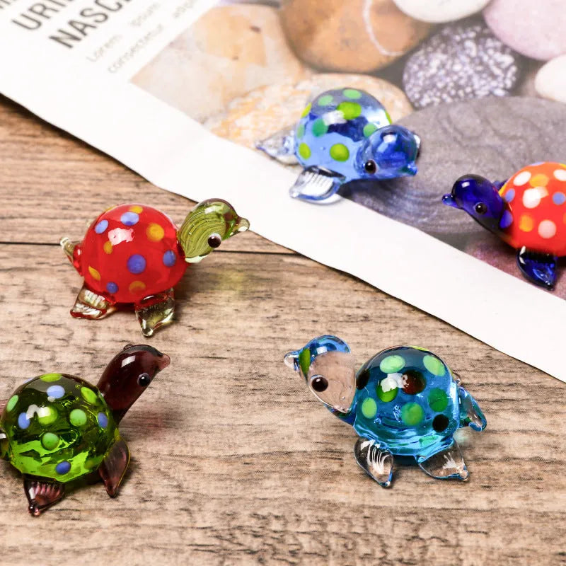 Glass geometric turtle ornament in blue head and blue shell colour, modern simplicity style for home decoration