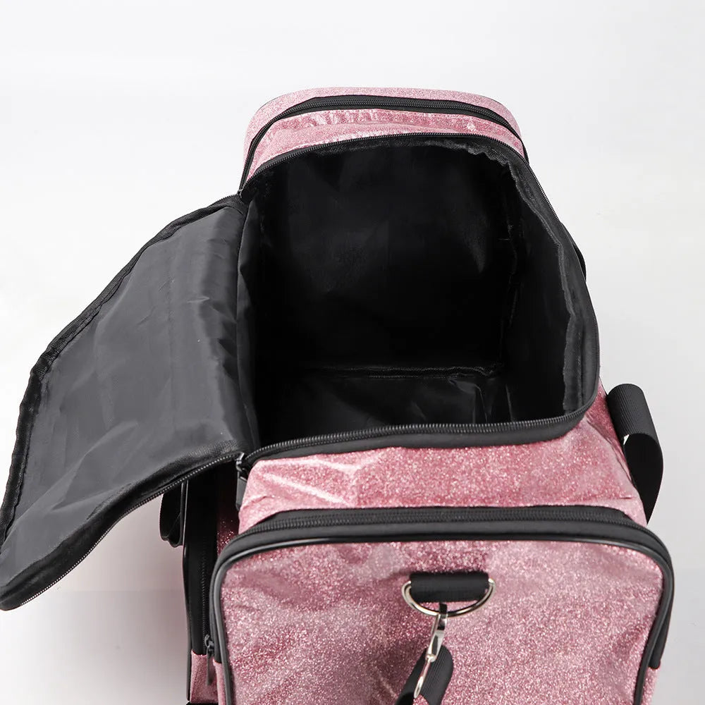Large silver PU leather yoga sports handbag with street trend style and letter detailing