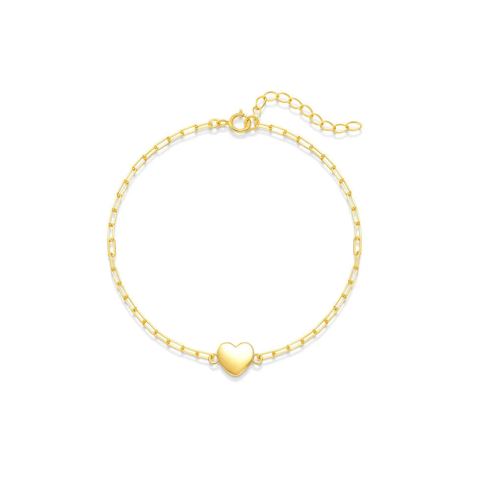 Gold S925 sterling silver women's bracelet with glossy geometric heart and clip chain.