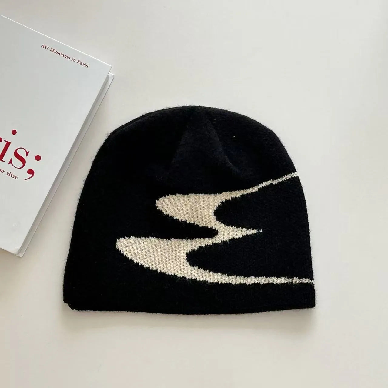 Acrylic beanie hat in black, grey, or white, size M for 56-58cm head circumference