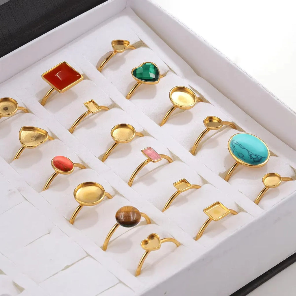 Golden electroplated stainless steel DIY ring setting with totem pattern in medium size