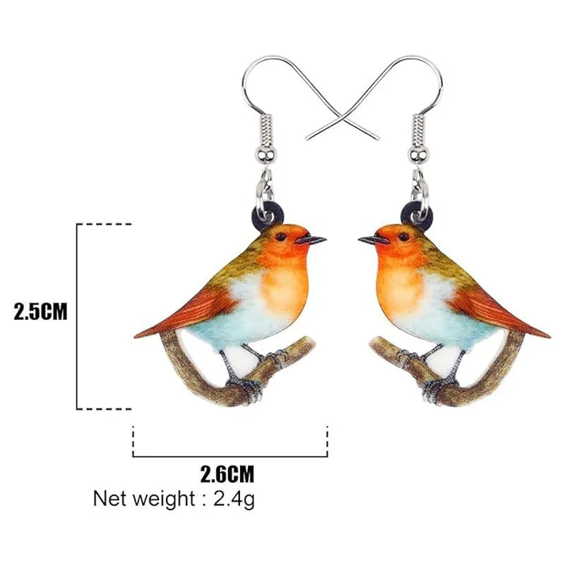 Acrylic geometric earrings with blue titmouse pendant design and snake element accents