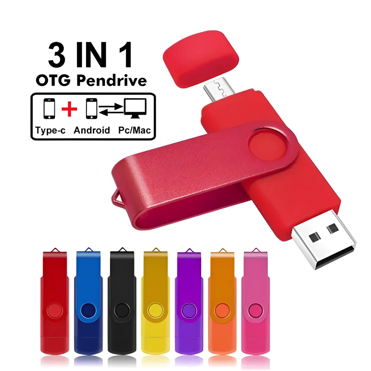 2 in 1 Android mobile phone USB flash drive with USB 2.0 interface and plastic shell, shown with adapter