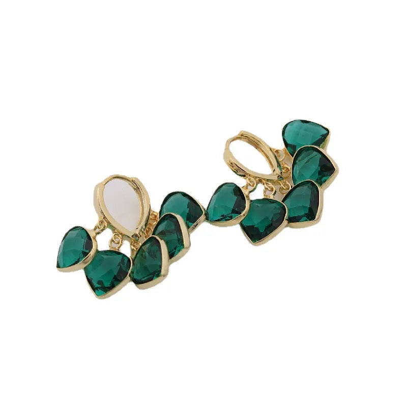 Green glass heart pendant earrings with Korean style design and ear clip fitting