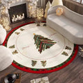 Round Christmas carpet with festive pattern and non-slip backing on wooden floor