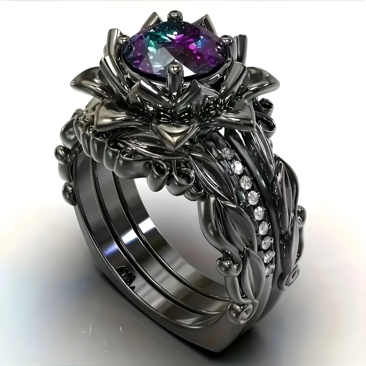 Women's electroplated alloy ring with geometric rose flower design and zircon stone inlay.