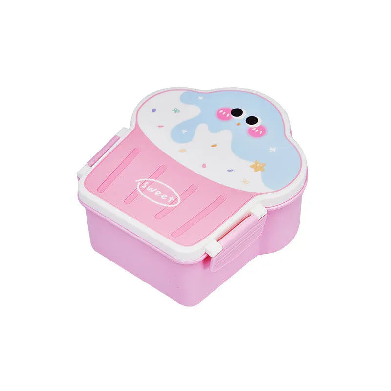 Creative ice cream shaped lunch box with spoon and fork, 501-800ml capacity, microwave safe plastic