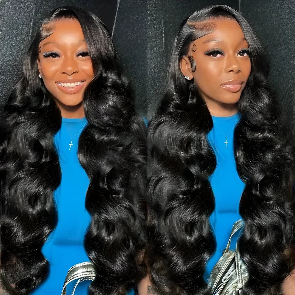 Black big wave style ladies wig with lace front on a mannequin head.