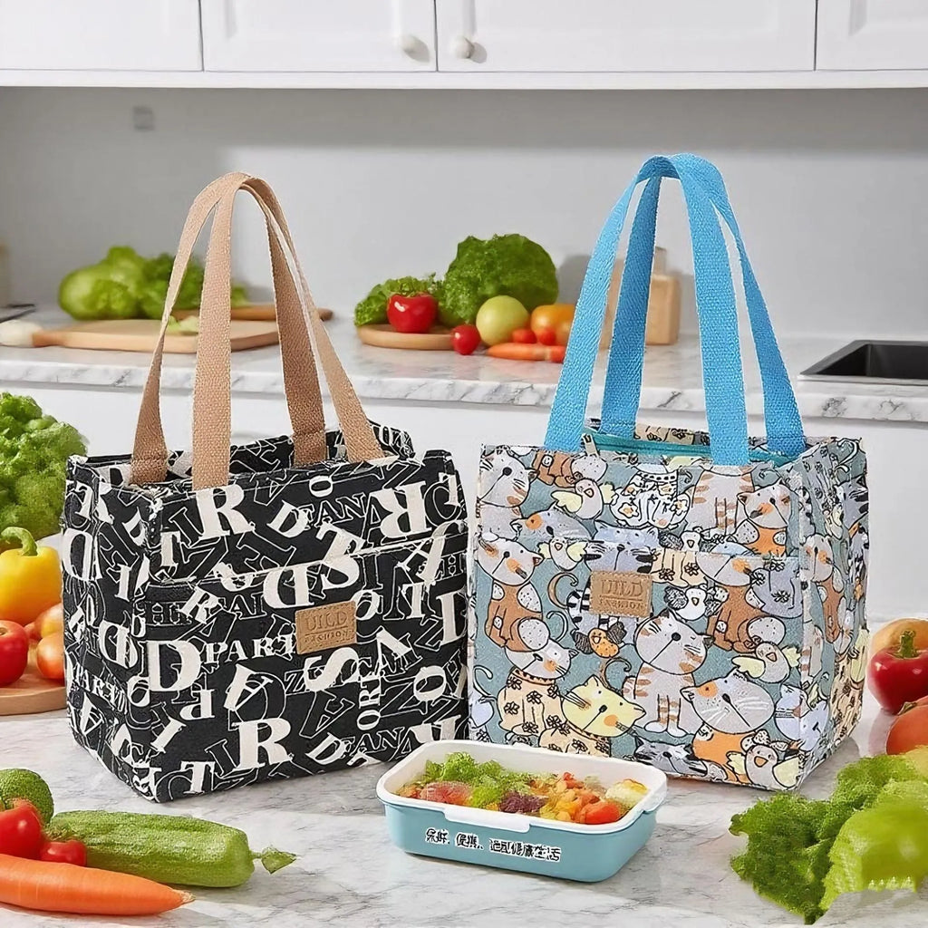 Women's portable printed canvas handbag with floral or animal motifs, aluminium hardware, and horizontal square shape