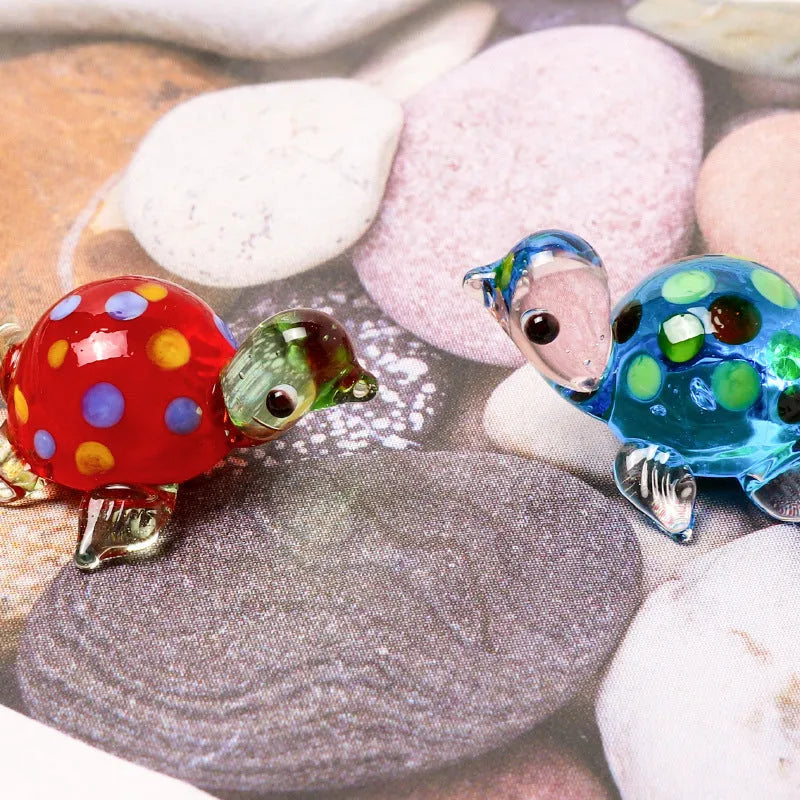 Glass geometric turtle ornament in blue head and blue shell colour, modern simplicity style for home decoration