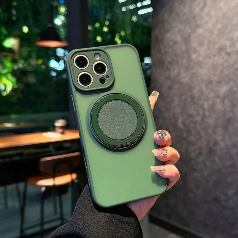 Magnetic suction phone case with invisible bracket for iPhone models in transparent frost finish