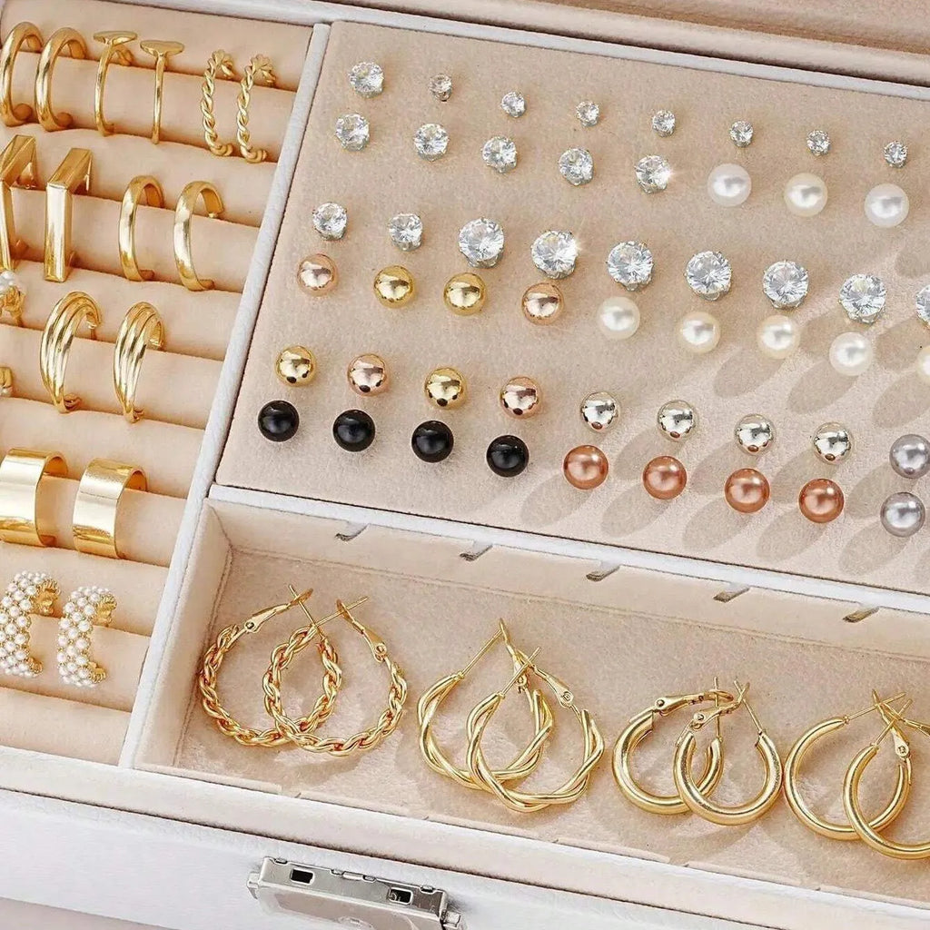 108-piece geometric alloy earrings set with gold and yellow electroplated finishes and round design elements