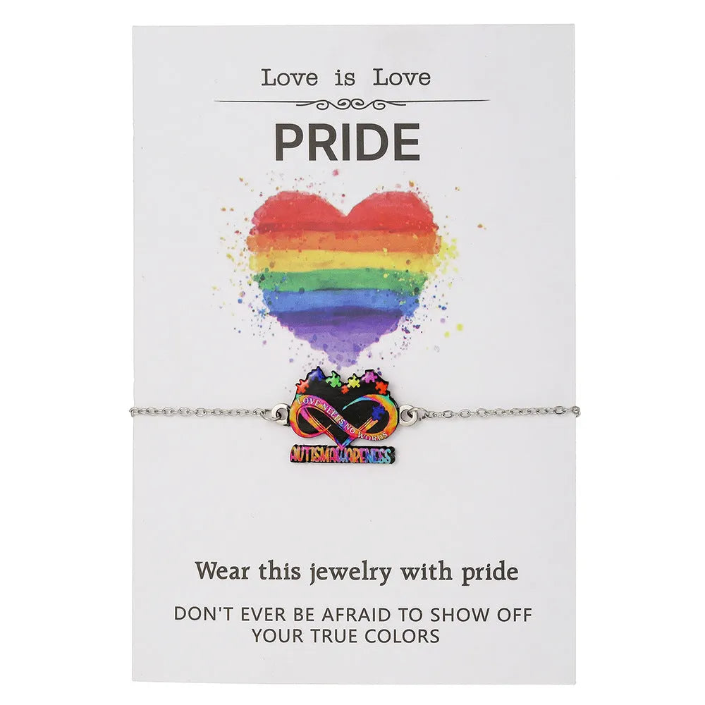 Stainless steel inspirational colour print necklace and matching friendship bracelet set.