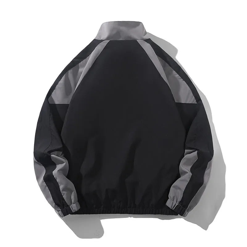 Men's black casual jacket with stitching contrast detail and side seam pockets, shown front view