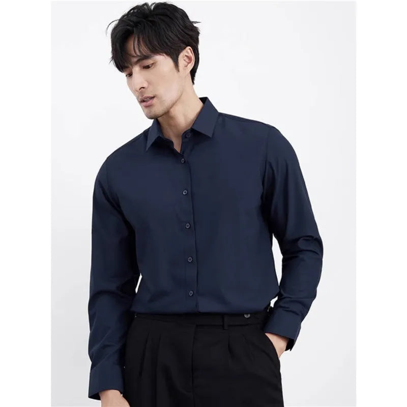 Men's wine red slim fit casual shirt with long sleeves and non-ironing treatment