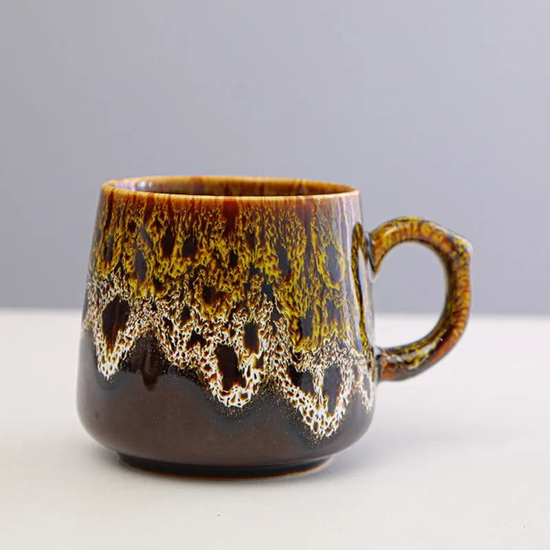 Large-capacity retro coffee mug with 301-400ml volume, 8.5cm height, available in four style options