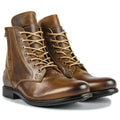 Knight Series black and brown two-tone leather boots with side zipper and low heel