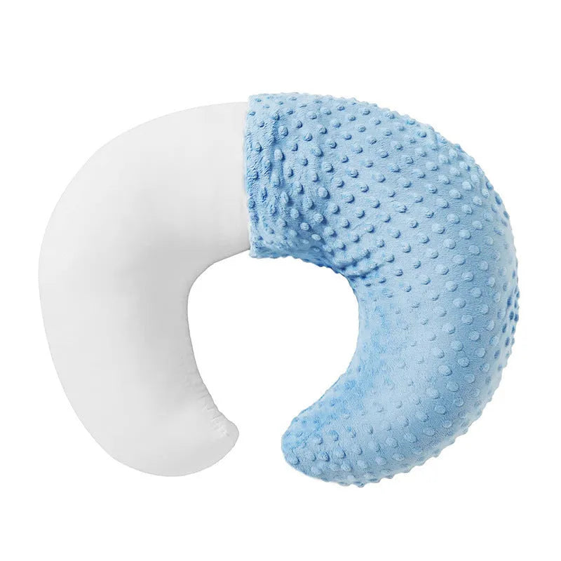 Nursing pillow with water-resistant cover in light blue, showing 35cm width and 15cm height for breastfeeding support
