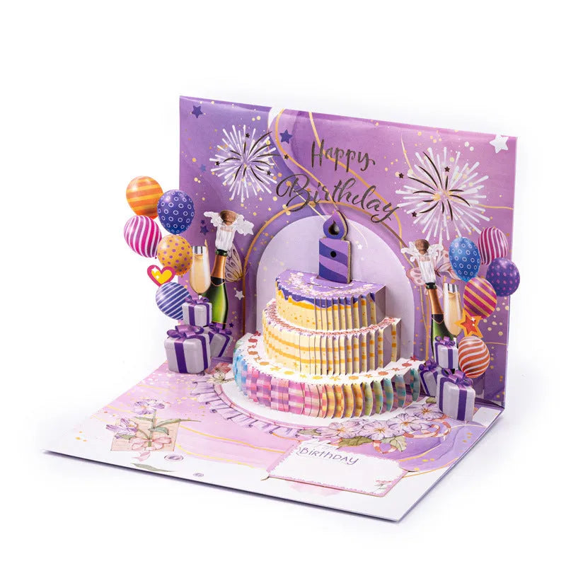 Light Music Blowing 3D Cake Greeting Card showing Chinese ink style artwork and folded paper cake structure