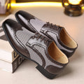 Imitation houndstooth men's casual leather shoes in plaid pattern with canvas upper and rubber sole