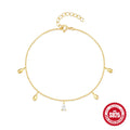 S925 sterling silver bracelet with gold colour finish and a geometric water drop diamond pendant.