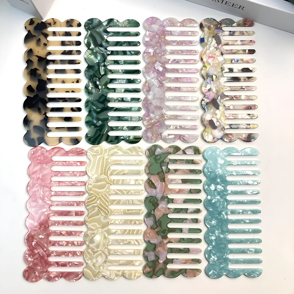 Geometric wave design acetate hair comb for women in various colour options