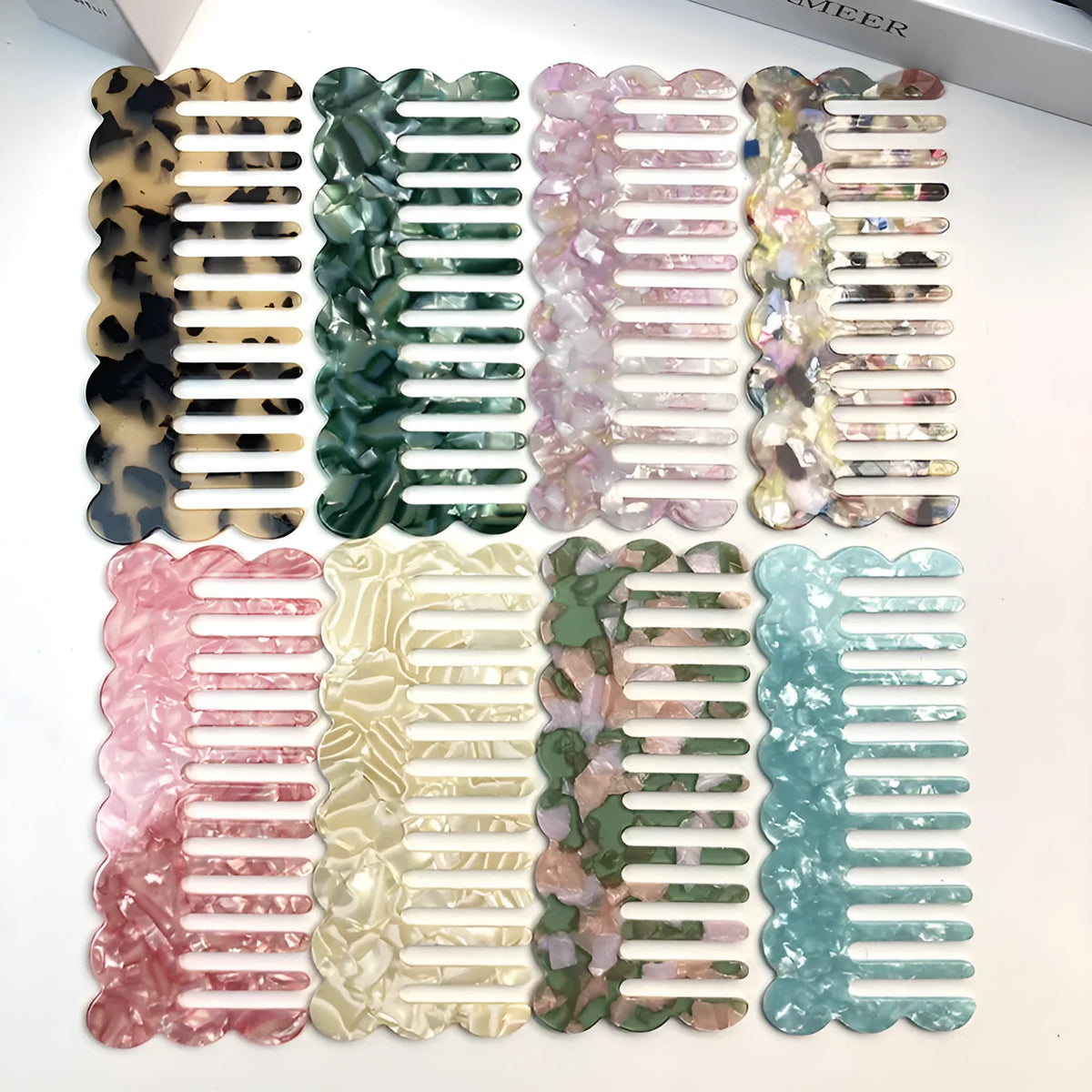 Geometric wave design acetate hair comb for women in various colour options