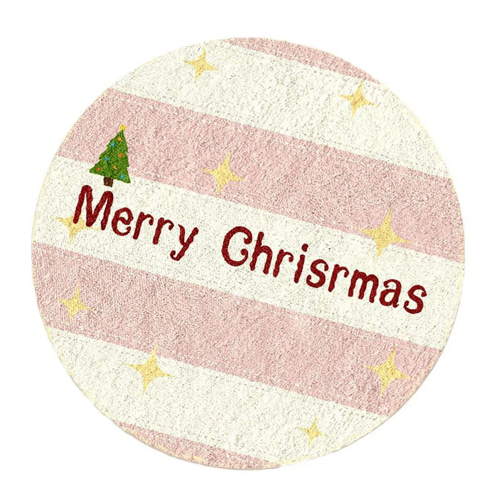 Round Christmas floor mat with gingerbread man design in imitation cashmere, 60x60cm size
