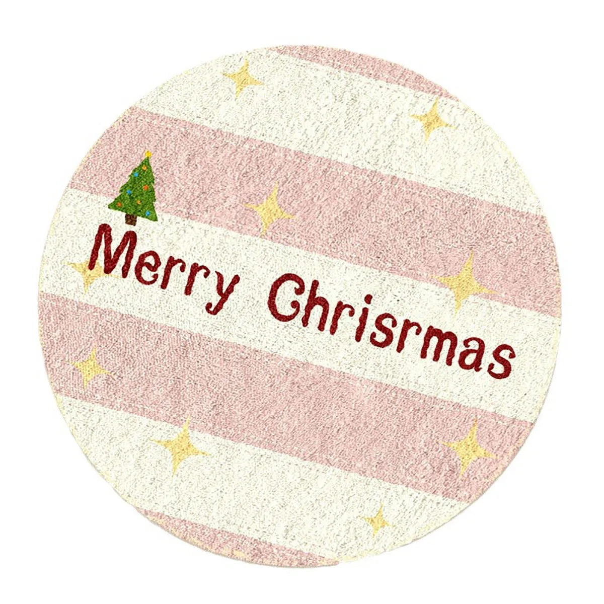 Round Christmas floor mat with gingerbread man design in imitation cashmere, 60x60cm size