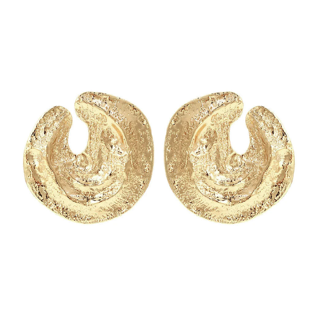 Exaggerated irregular geometric women's earrings with concave-convex texture in gold or white K finishes