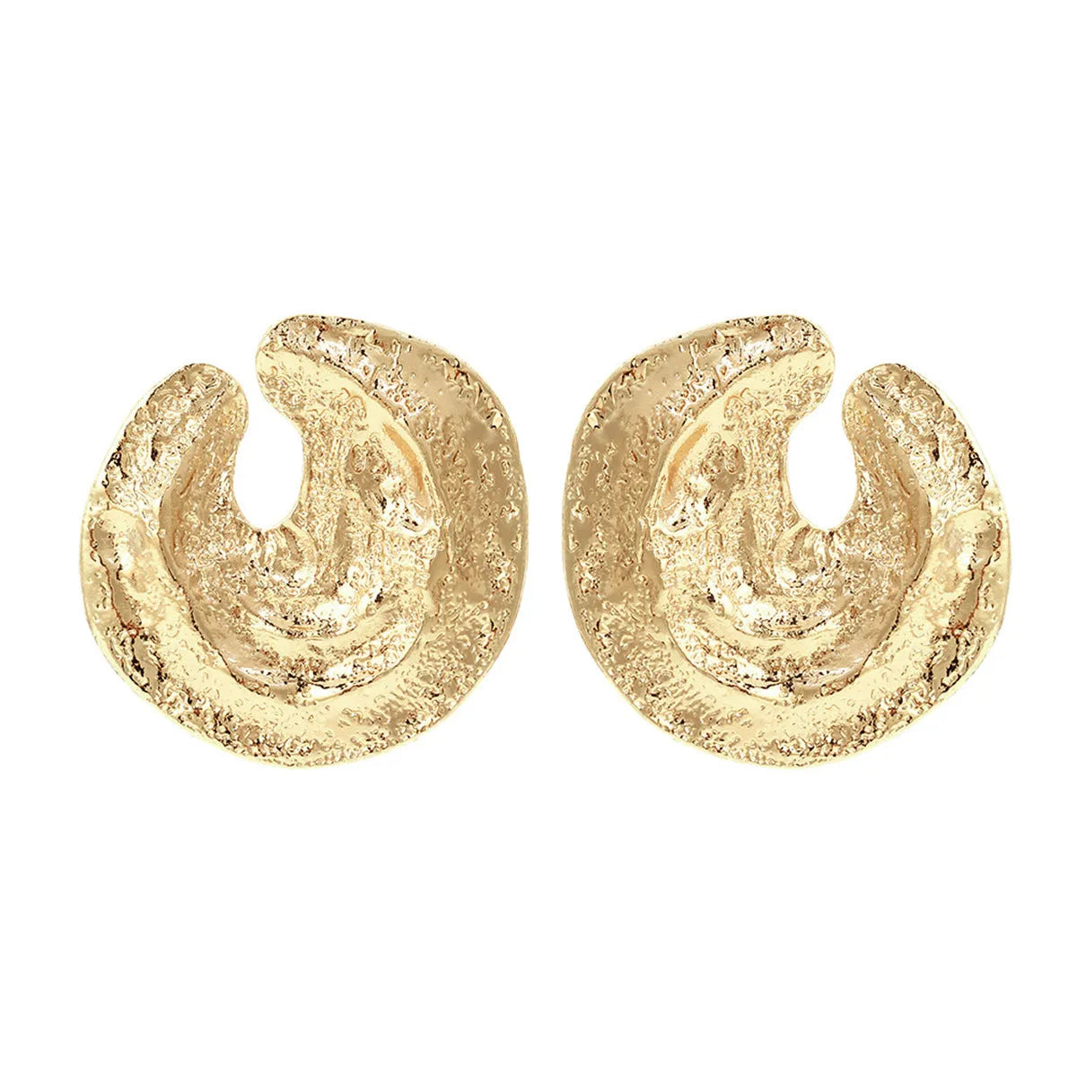 Exaggerated irregular geometric women's earrings with concave-convex texture in gold or white K finishes
