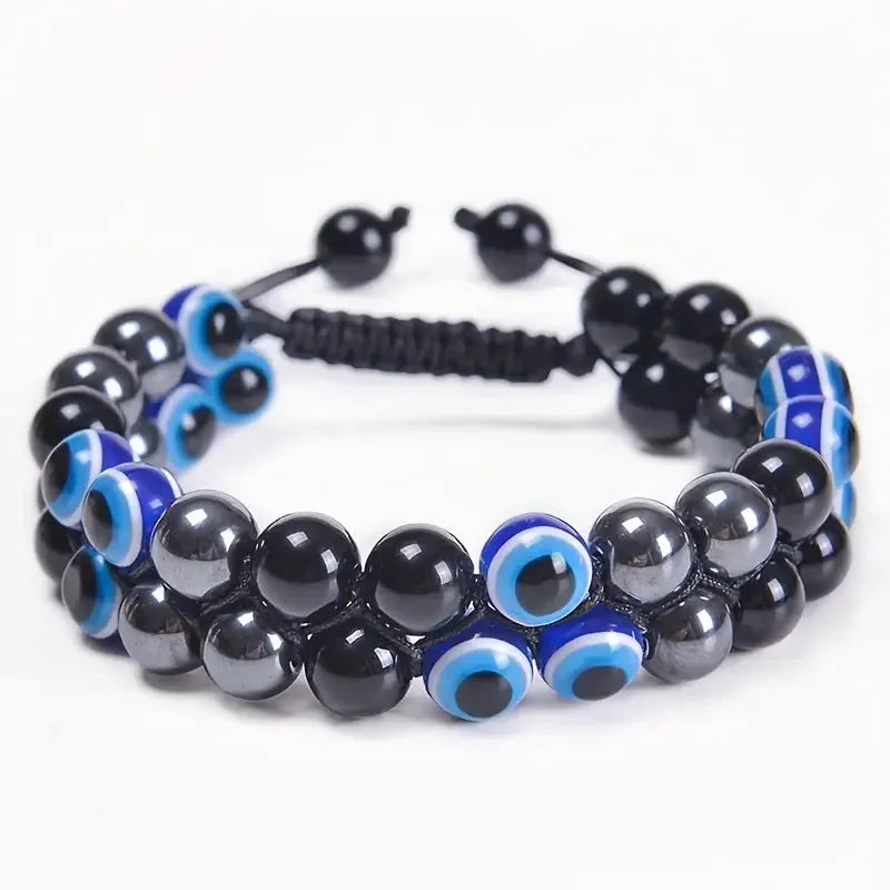 Chinese style artistic retro bracelet made with genuine blue and gold lapis lazuli beads.