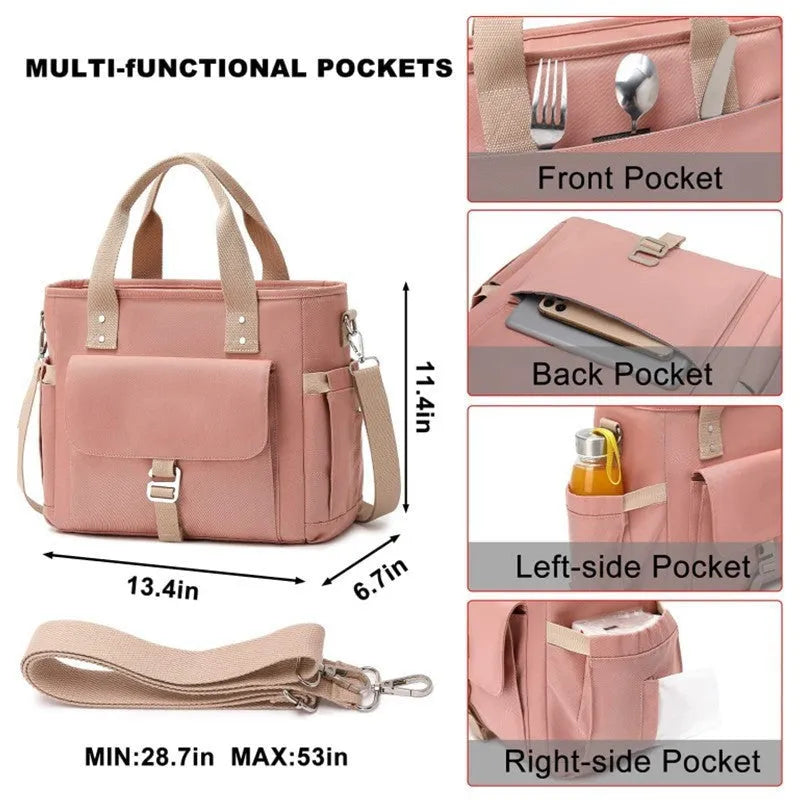 Insulated picnic bag with removable shoulder strap and side pocket in cube design