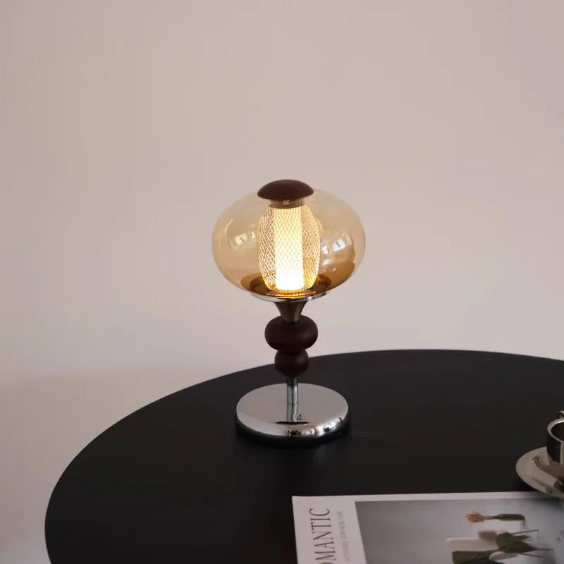 Zhonggu solid wood palace table lamp with touch switch, USB power, and variable light in retro style