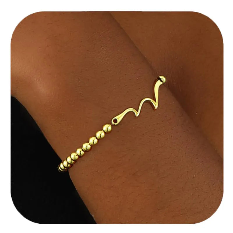 Adjustable stainless steel beaded bracelet with geometric round beads in six colour options