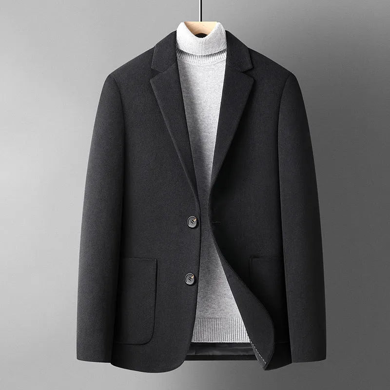 Men's slim-fit wool suit jacket in grey, black, camel, or houndstooth with non-ironing fabric for autumn wear.